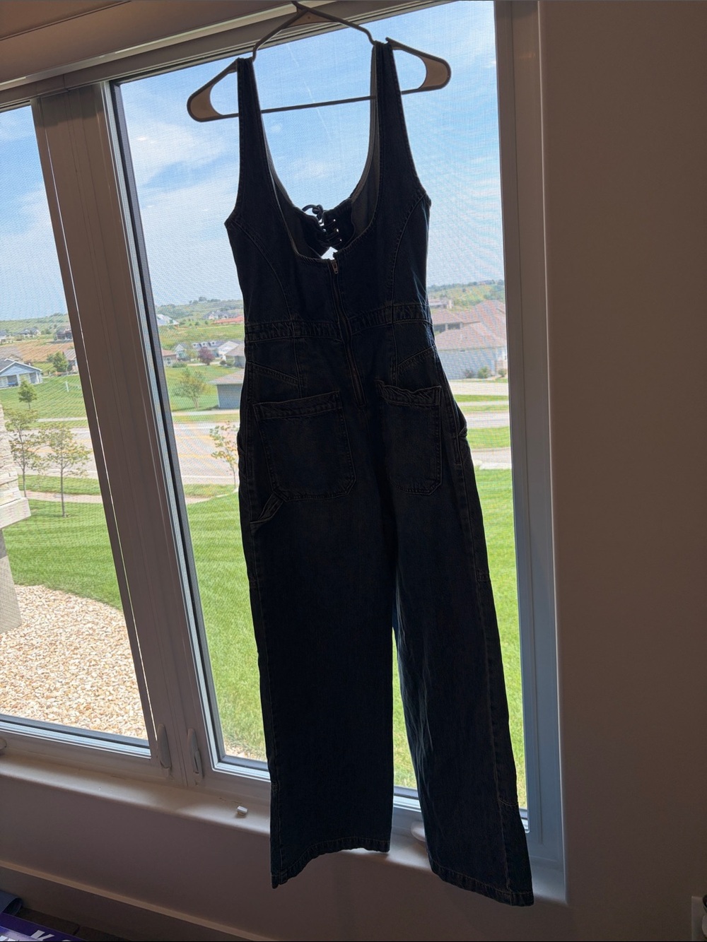 Free People Dark Indigo Lace-Up Denim Jumpsuit - Picture 4 of 5